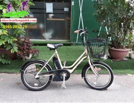 Xe đạp trợ lực Yamaha 2 dóng bánh nhỏ màu kem sữa