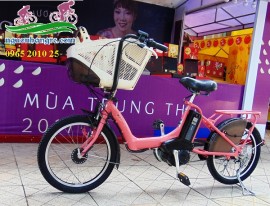 Xe đạp trợ lực Nhật mẹ và bé màu hồng bánh nhỏ